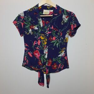 Maeve by Anthropologie Women's Bateau Floral Tie Front Top Size 4